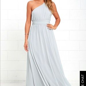 LOOKING GLASS GREY ONE-SHOULDER MAXIDRESS LULUS